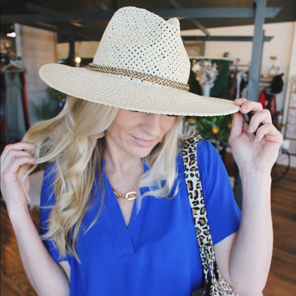 Throwing Shade Panama Hat w/Bead Trim-Natural - Picture 4 of 5